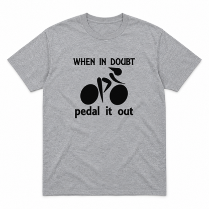 Pedal It Out graphic tee in sport grey with black print, front view