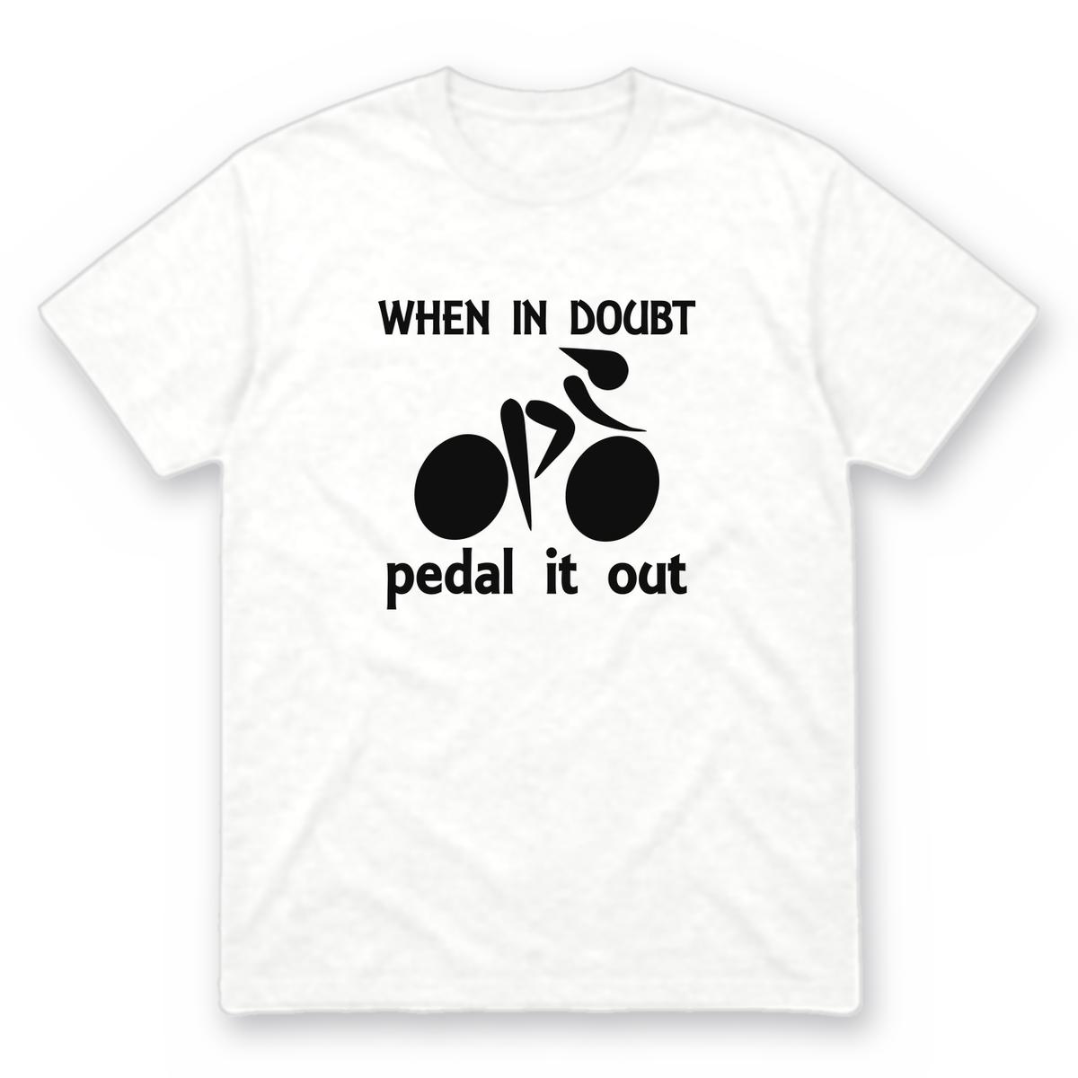 Pedal It Out graphic tee in white with black print, front view
