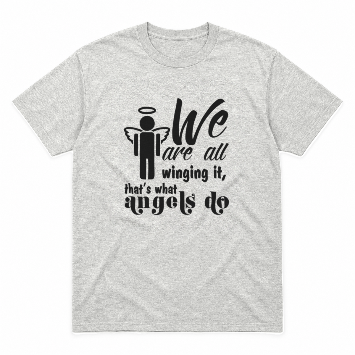 Winging It graphic tee in ash with black print, front view