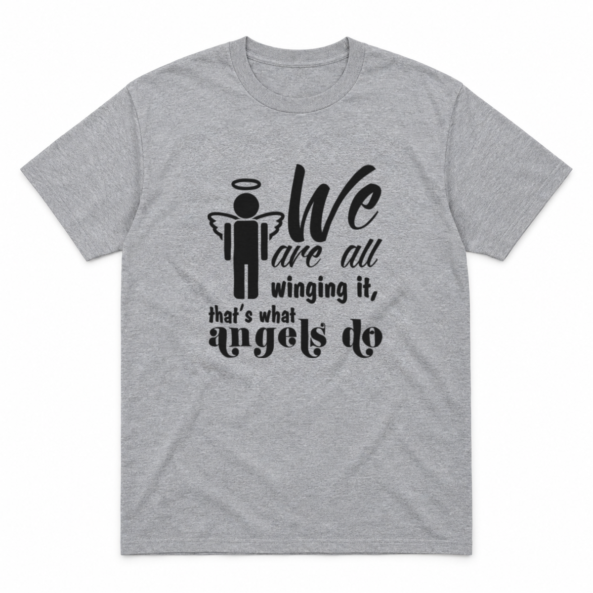 Winging It graphic tee in sport grey with black print, front view