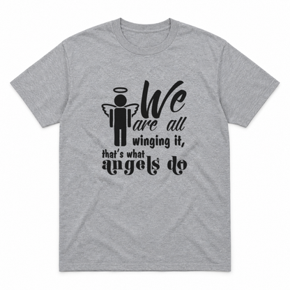 Winging It graphic tee in sport grey with black print, front view
