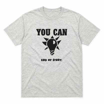 You Can Light Bulb graphic tee in ash with black print, front view