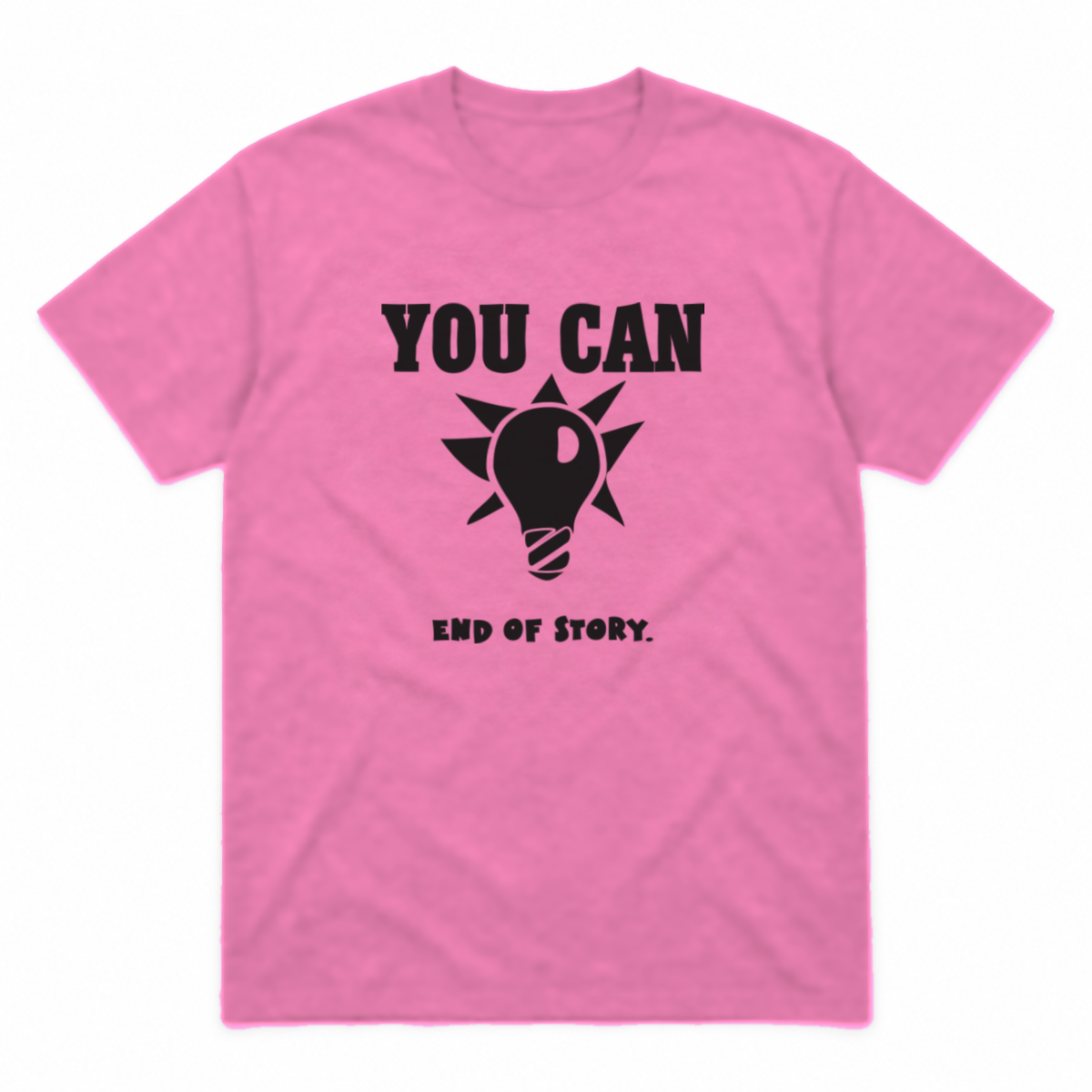 You Can Light Bulb graphic tee in azalea with black print, front view