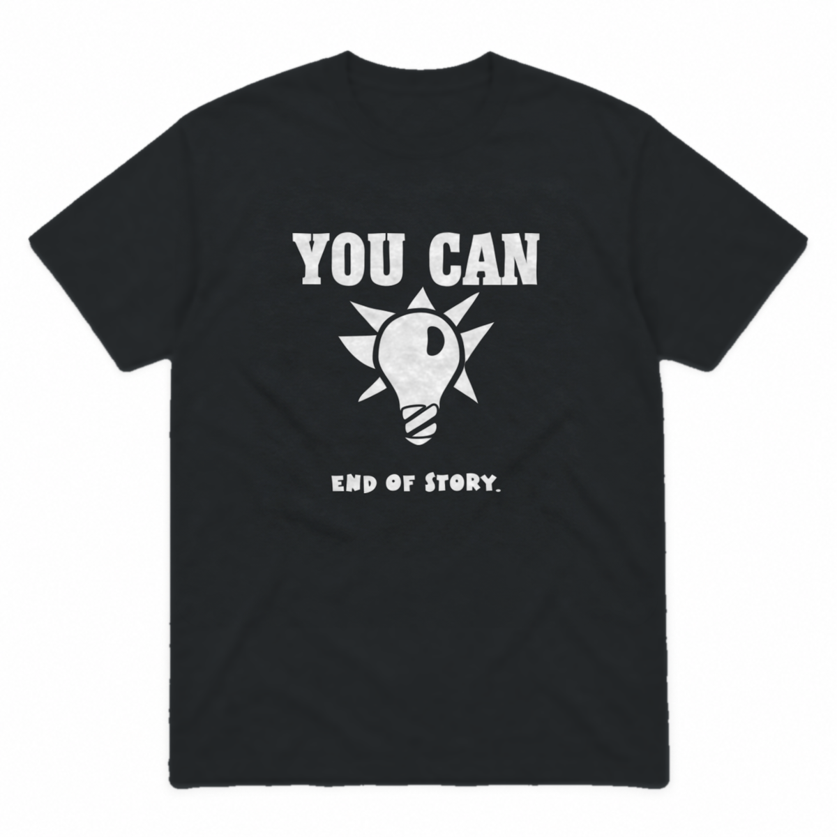 You Can Light Bulb graphic tee in black with white print, front view
