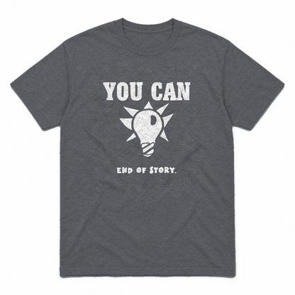 You Can Light Bulb graphic tee in charcoal with white print, front view