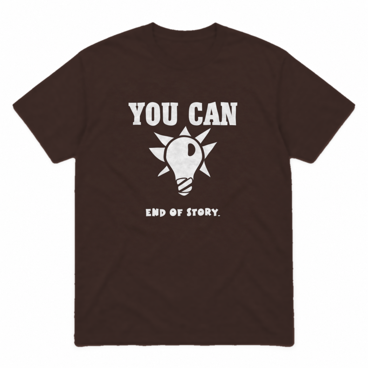 You Can Light Bulb graphic tee in dark chocolate with white print, front view