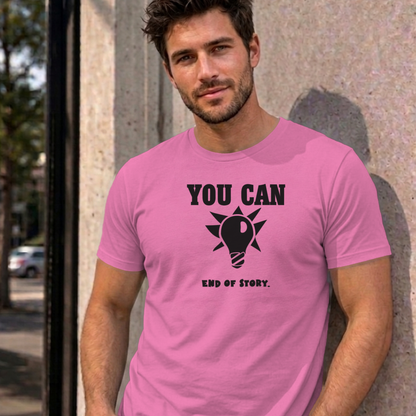 Man wearing the azalea You Can Light Bulb graphic tee