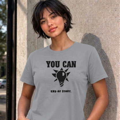 Woman wearing the sport grey You Can Light Bulb graphic tee