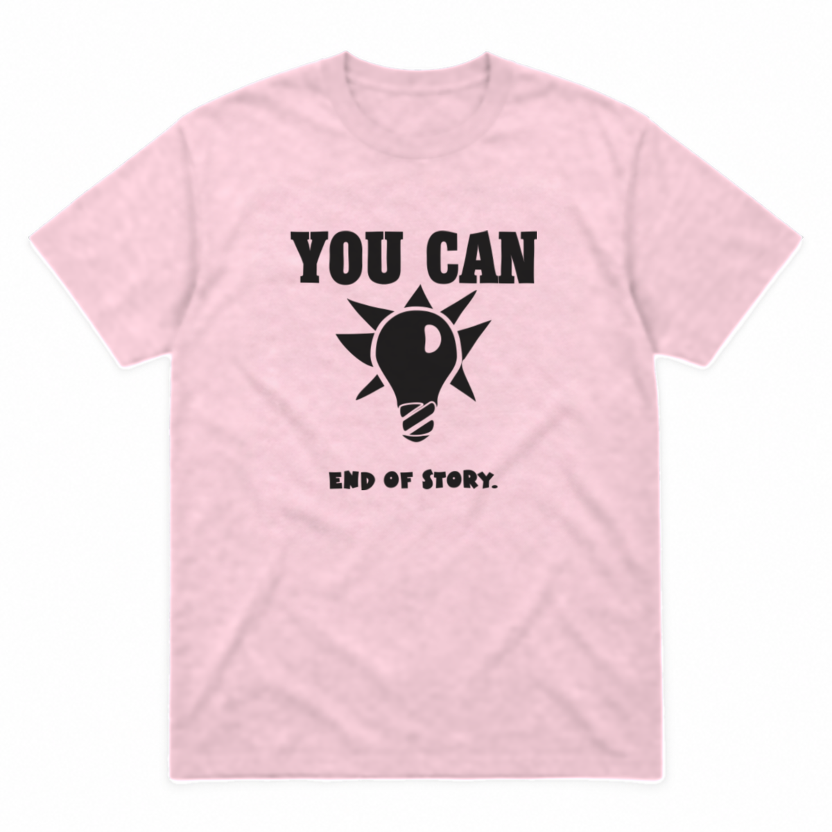 You Can Light Bulb graphic tee in light pink with black print, front view