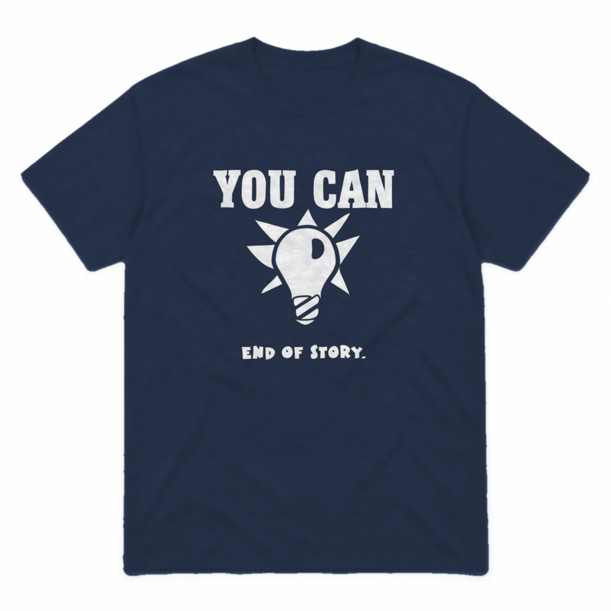 You Can Light Bulb graphic tee in navy with white print, front view