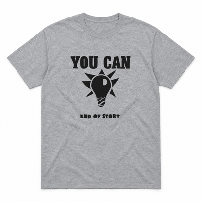 You Can Light Bulb graphic tee in sport grey with black print, front view